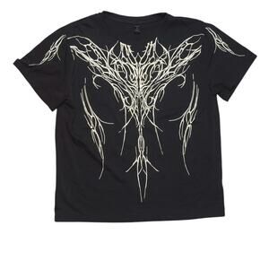 Romwe Tribal Barbed Wire Graphic Tee – Y2K Alt Streetwear Top